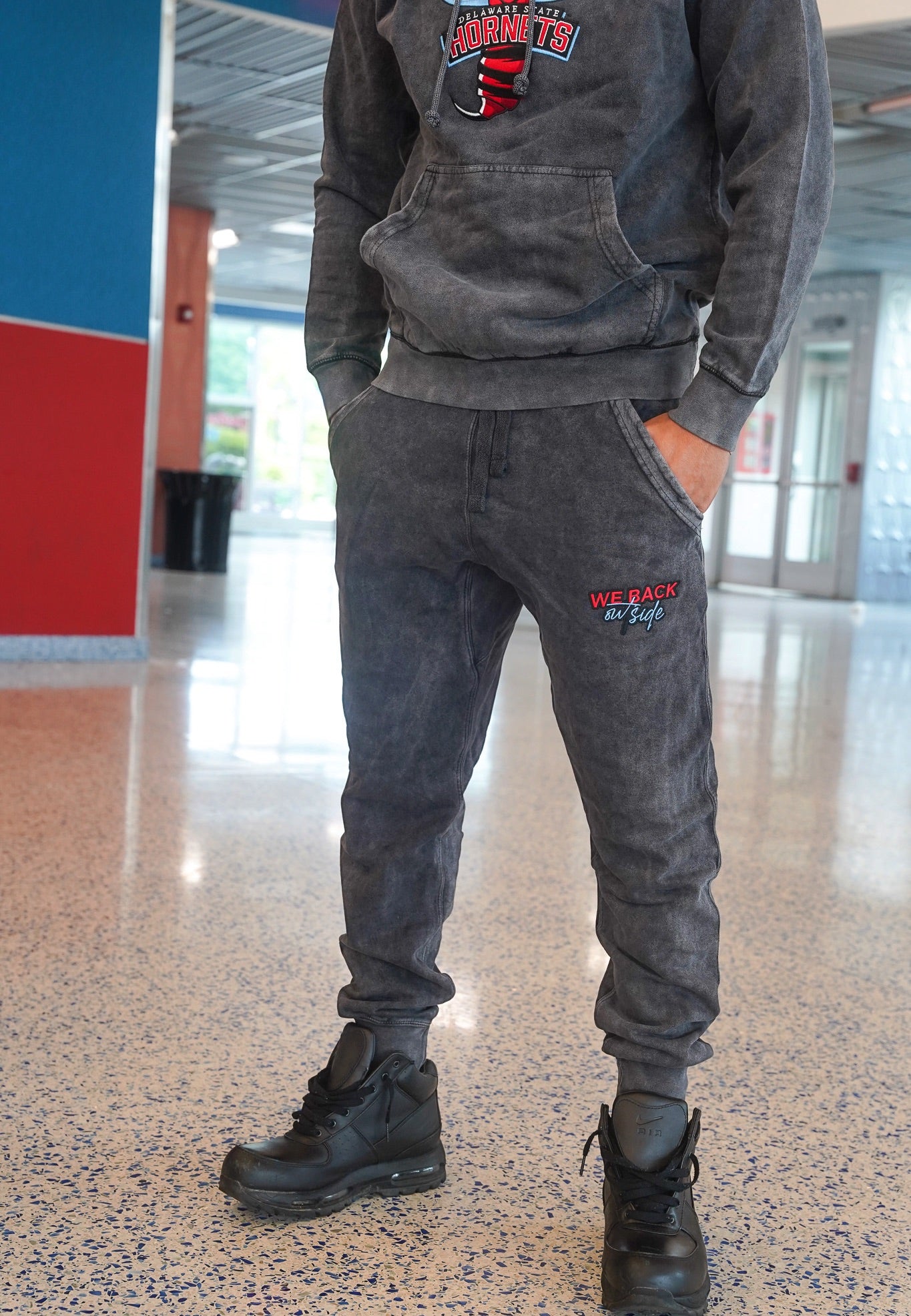 Black Acid Wash Coordinated Joggers