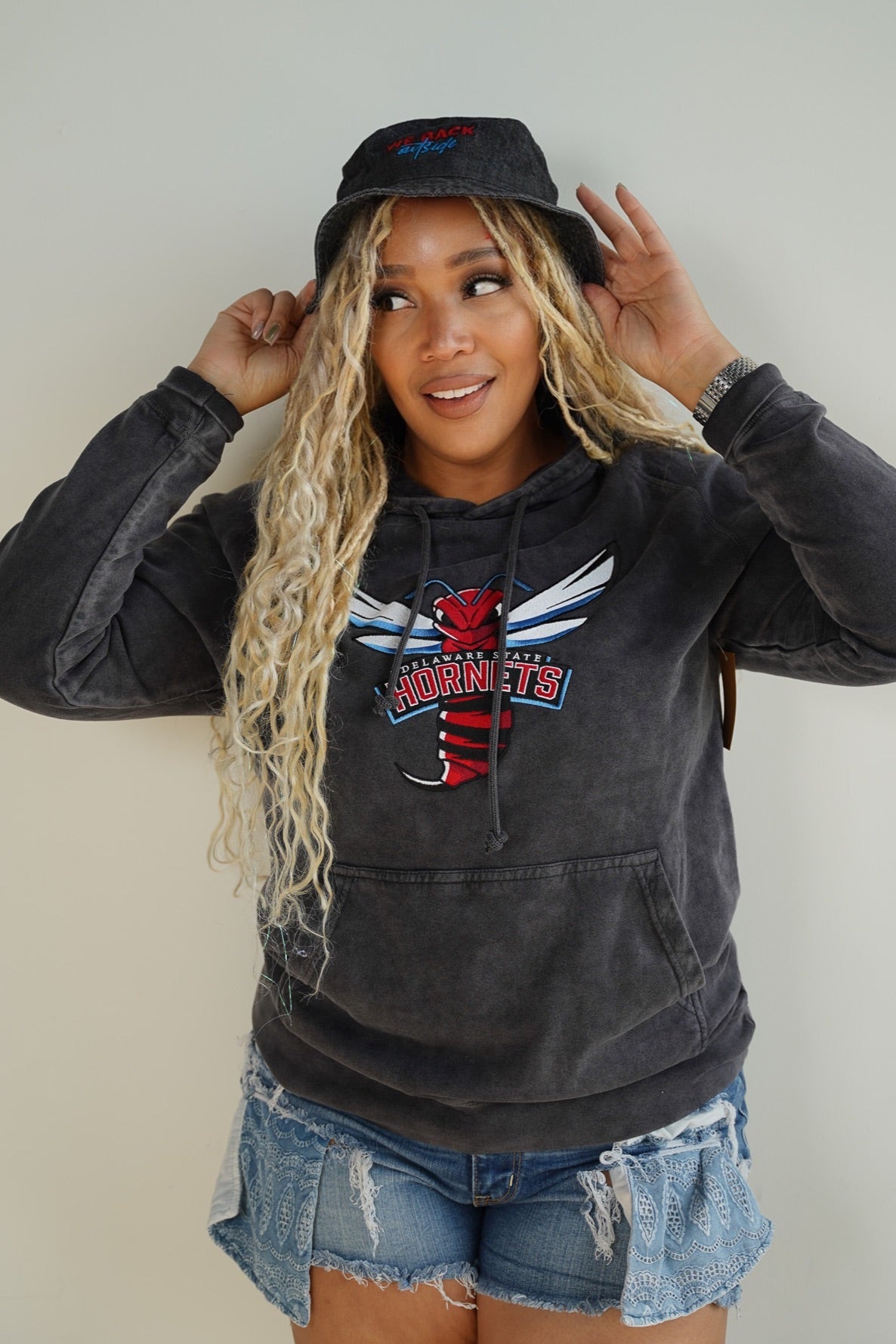 “Hornets” Black Denim Bucket Hat