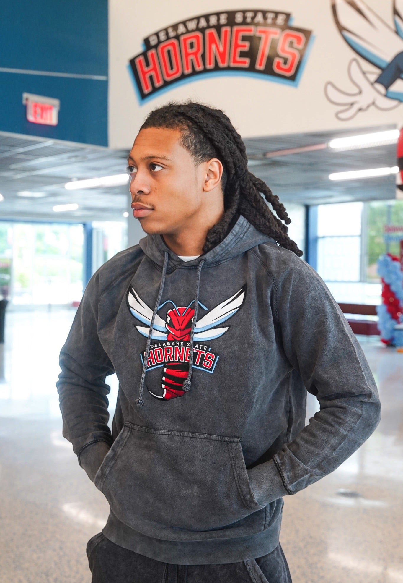Hornets Black Acid Wash Hoodie
