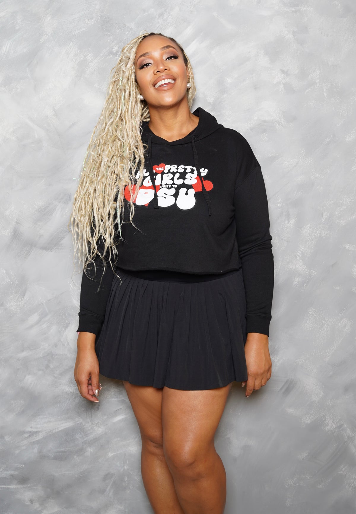 All the Pretty Girls Went to Del State Black Crop Hoodie