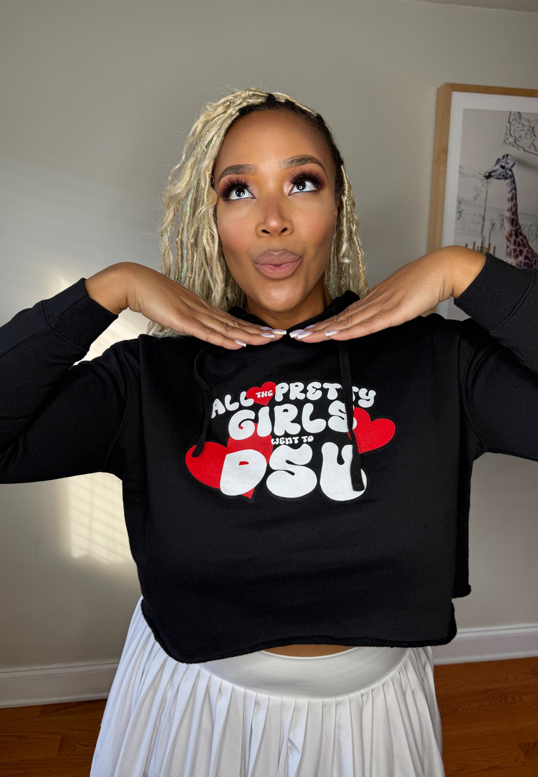 All the Pretty Girls Went to Del State Black Crop Hoodie