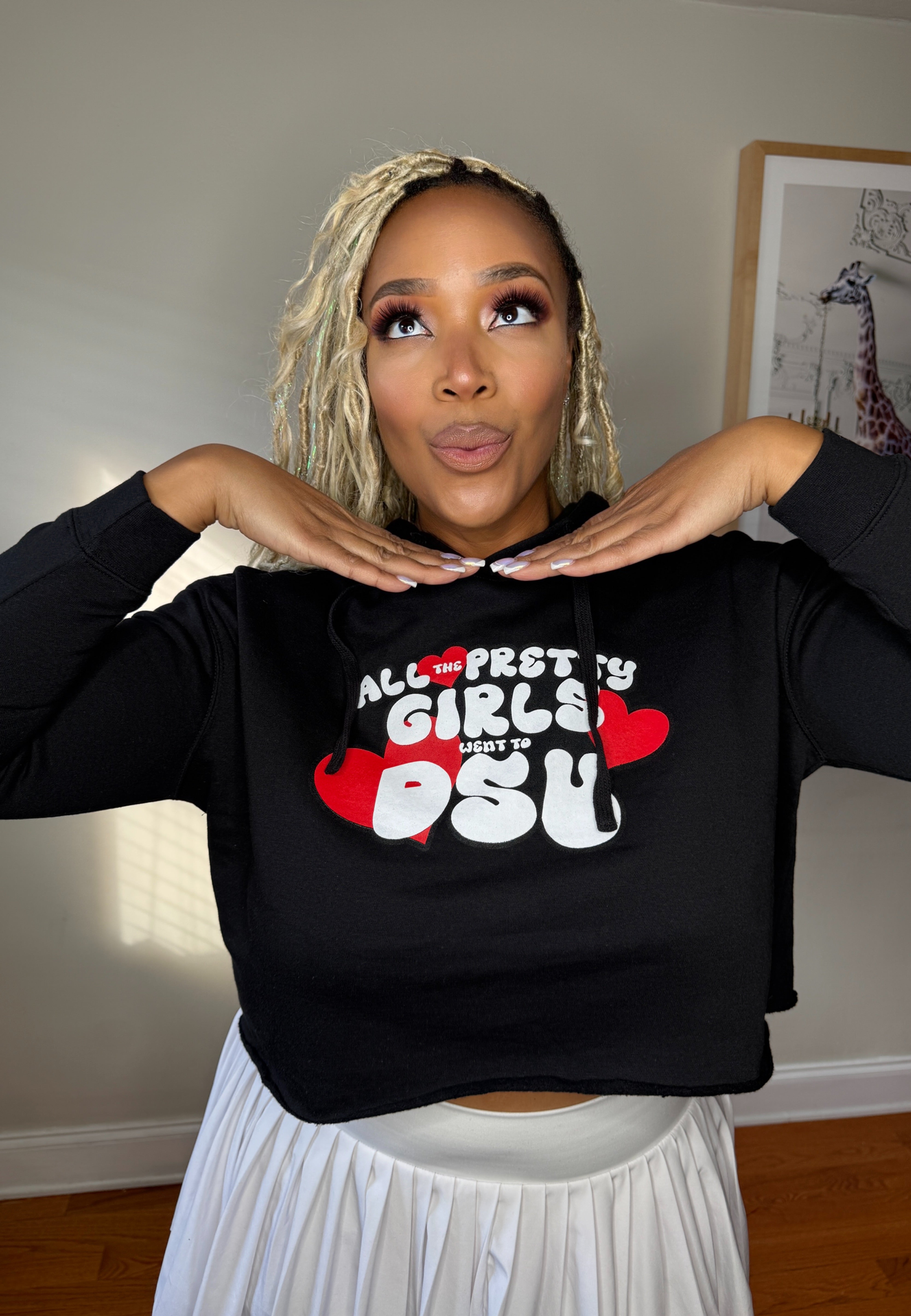 All the Pretty Girls Went to Del State Black Crop Hoodie