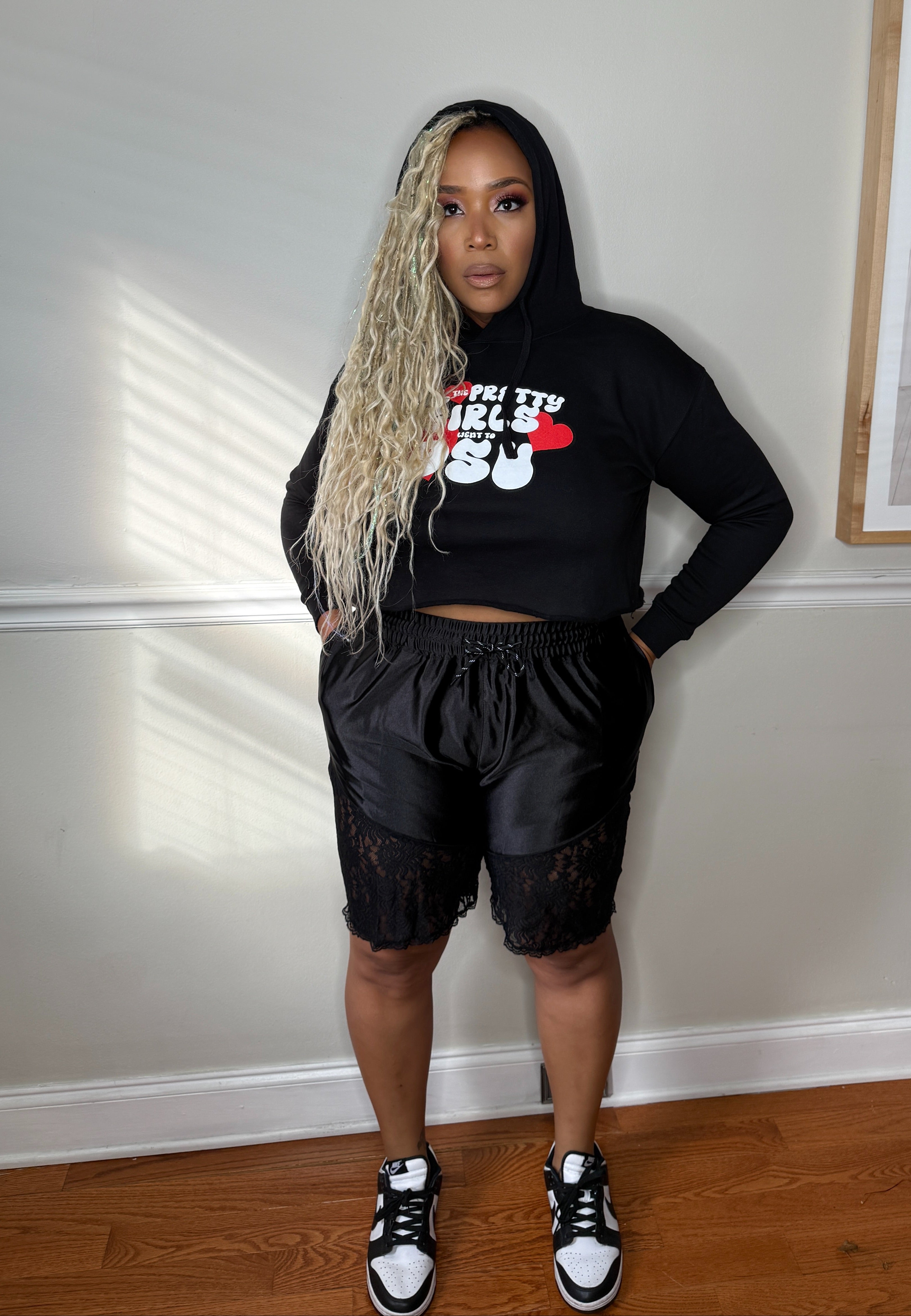 All the Pretty Girls Went to Del State Black Crop Hoodie