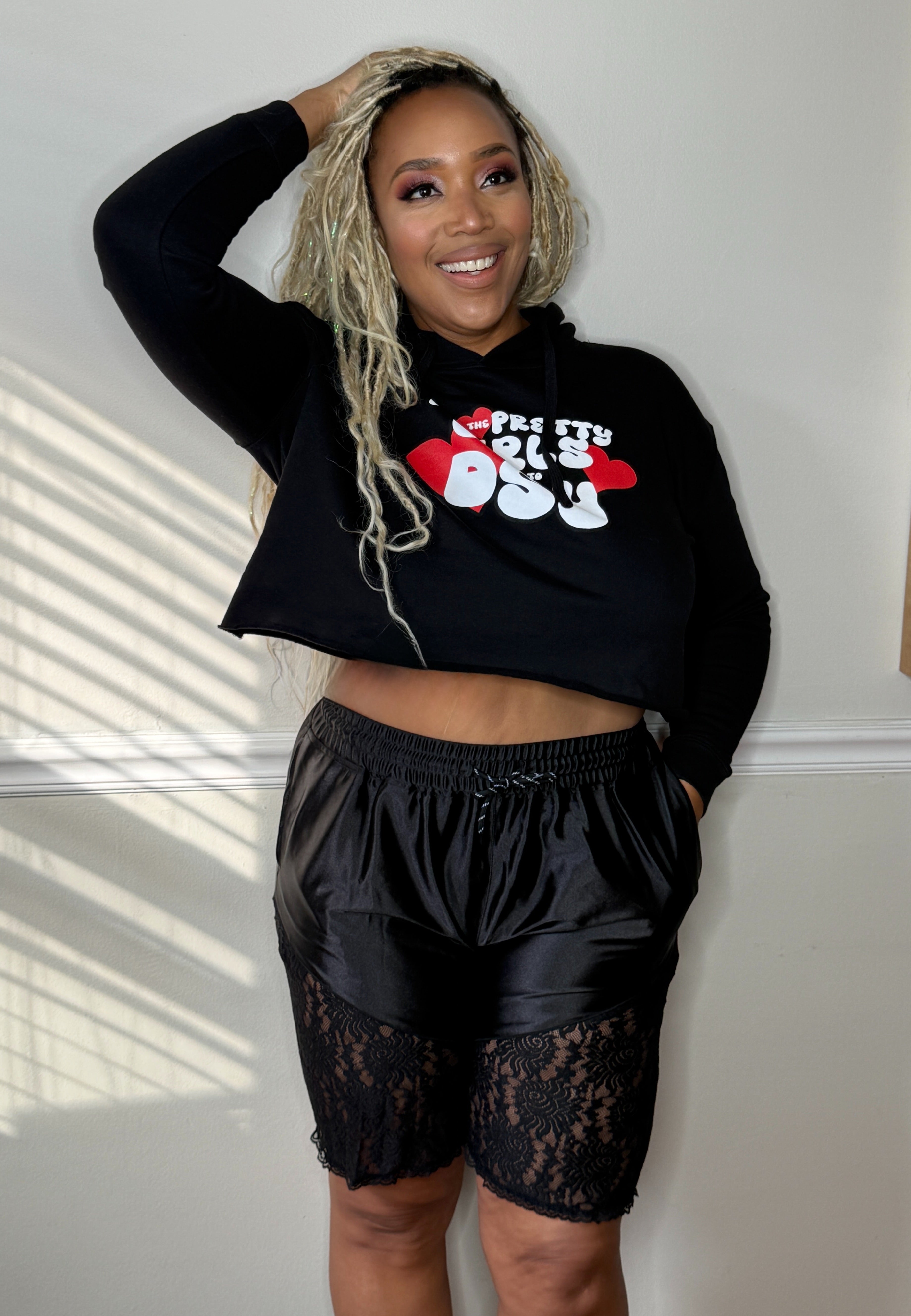 All the Pretty Girls Went to Del State Black Crop Hoodie