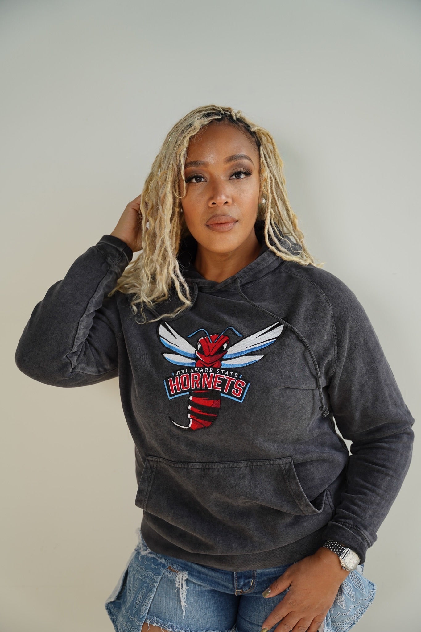 Hornets Black Acid Wash Hoodie