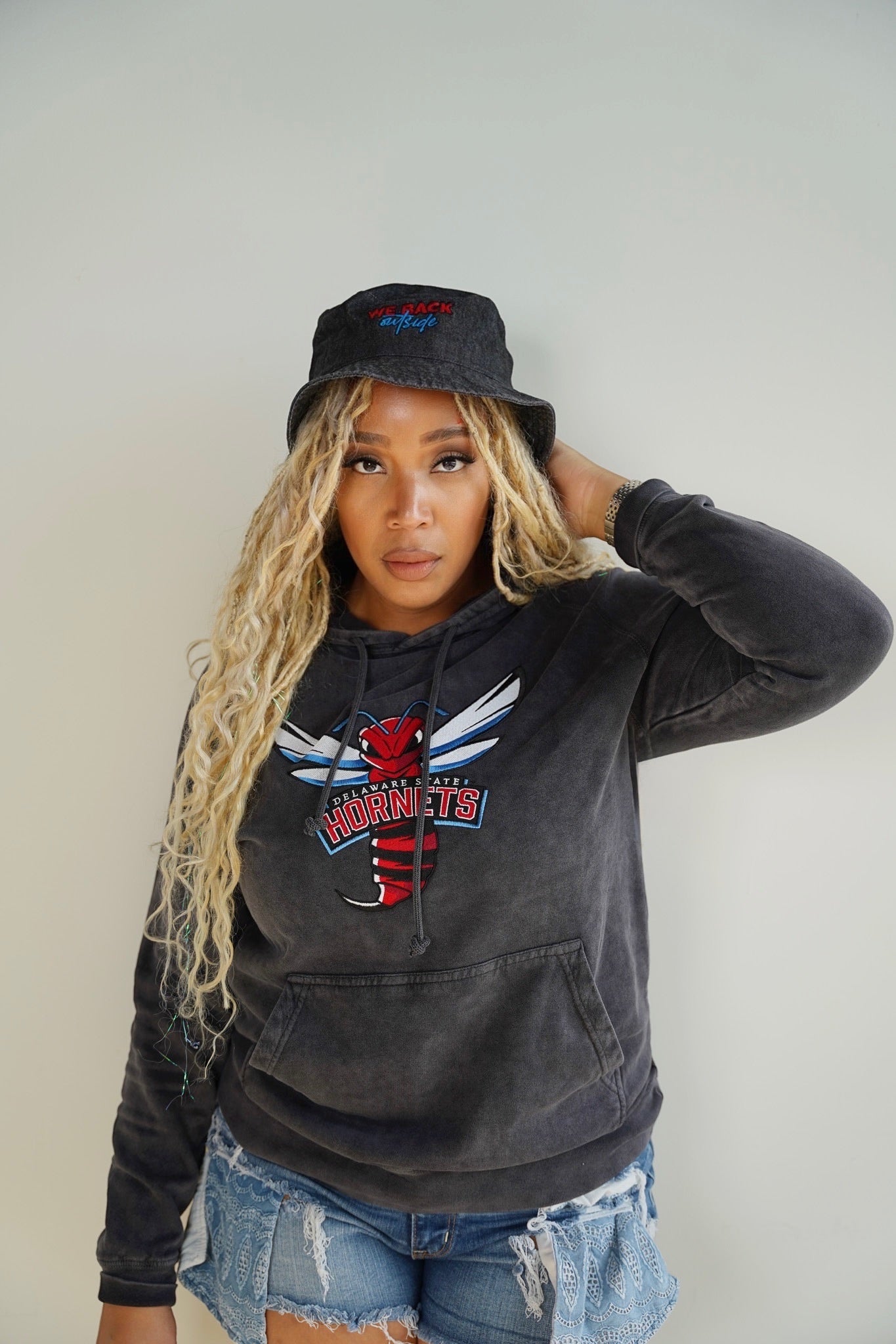 Hornets Black Acid Wash Hoodie